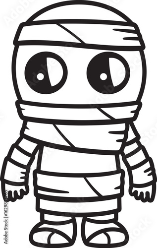 Standing Mummy Fully Wrapped in Bandages Black Vector Logo Black Vector Logo of Standing Mummy with Complete Bandage Wrap