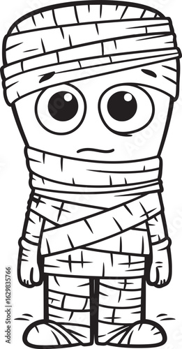 Black Vector Logo of Standing Mummy with Complete Bandage Wrap Standing Mummy in Detailed Bandages Vector Black Design Icon