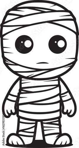Standing Mummy Bandaged Figure Vector Black Design Icon Vector Black Icon of Standing Mummy with Full Body Bandages