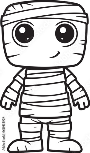 Vector Black Icon of Standing Mummy with Full Body Bandages Standing Mummy Wrapped in Cloth Bandages Vector Black Logo