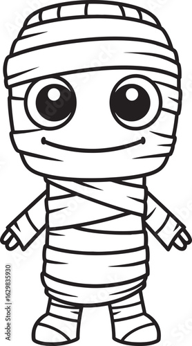 Standing Mummy Wrapped in Cloth Bandages Vector Black Logo Black Outline Logo of Standing Mummy Wrapped in Bandages