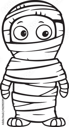 Black Outline Logo of Standing Mummy Wrapped in Bandages Standing Mummy Wrapped in Tight Bandages Vector Black Icon