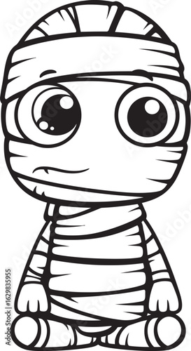Standing Mummy Silhouette Wrapped in Bandages Vector Icon Black Vector Logo of Standing Mummy with Bandage Details
