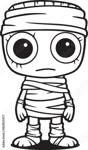 Black Vector Logo of Standing Mummy with Bandage Details Standing Mummy Wrapped in Bandages Vector Black Icon Design