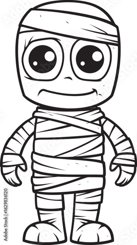 Standing Mummy Wrapped in Bandage Strips Vector Black Logo Black Vector Logo of Standing Mummy Wrapped from Head to Toe
