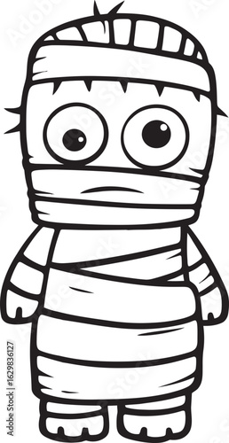 Black Vector Logo of Standing Mummy Wrapped from Head to Toe Standing Mummy Fully Wrapped in Cloth Bandages Vector Icon