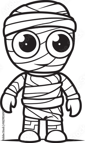 Standing Mummy Fully Wrapped in Cloth Bandages Vector Icon Vector Black Logo of Standing Mummy Wrapped in Bandages