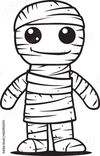 Standing Mummy Wrapped in Tight Bandages Vector Black Icon Black Silhouette Logo of Standing Mummy Wrapped in Bandages