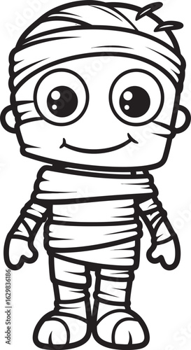 Vector Black Logo of Standing Mummy Wrapped in Bandages Standing Mummy Wrapped in Layers of Bandages Vector Black Icon