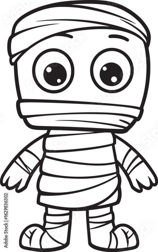 Vector Icon of Standing Mummy with Full Bandage Wrap Standing Mummy Wrapped in Detailed Bandage Strips Vector Icon