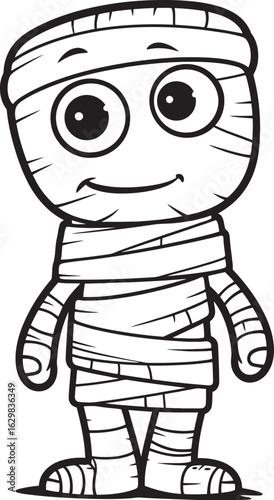 Standing Mummy Wrapped from Head to Toe Vector Black Logo Black Vector Logo of Standing Mummy in Bandage Wrap