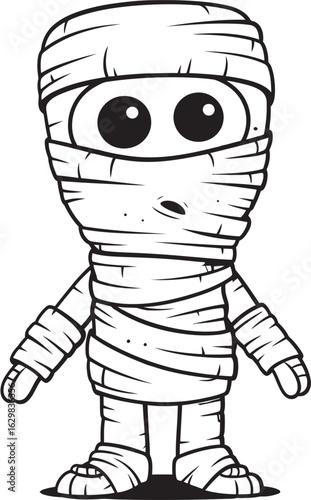 Standing Mummy Wrapped in Tight Bandages Vector Black Icon Vector Icon of Standing Mummy Covered in Bandages