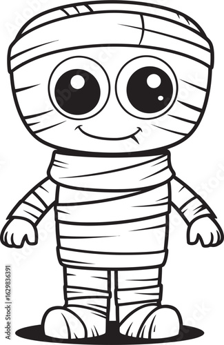 Black Vector Logo of Standing Mummy with Full Bandages Standing Mummy Wrapped in Detailed Bandages Vector Icon