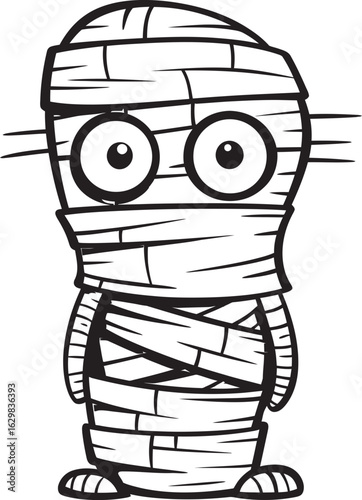 Standing Mummy Wrapped in Cloth Bandages Vector Black Logo Black Vector Logo of Standing Mummy with Full Bandages