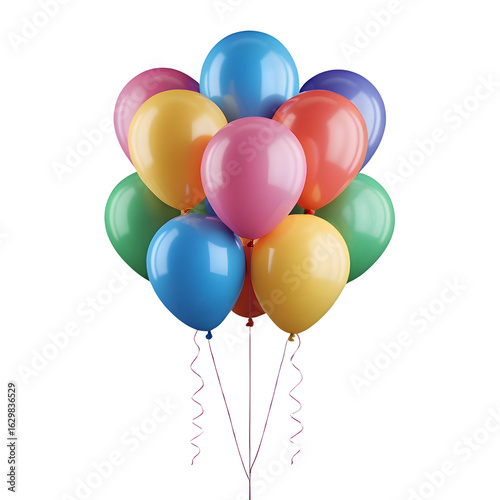 3D birthday party balloon with string vibrant color PNG