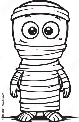 Vector Icon of Standing Mummy with Full Bandage Wrap Standing Mummy Wrapped in Bandages Vector Black Icon