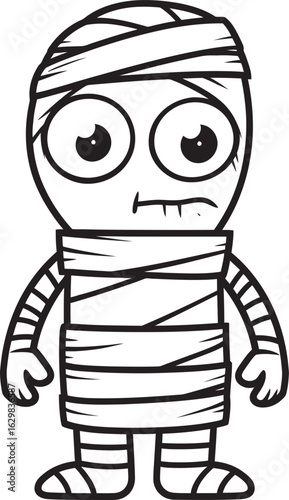 Standing Mummy Wrapped in Cloth Bandages Vector Black Logo Vector Black Logo of Standing Mummy Covered in Bandages