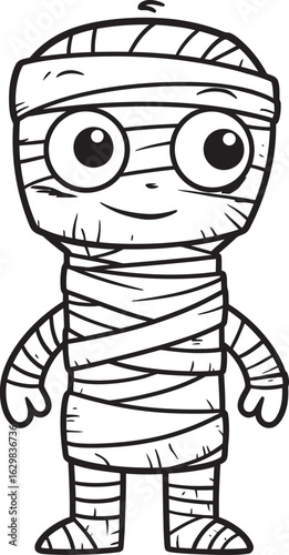 Standing Mummy Wrapped in Bandage Strips Vector Black Icon Vector Icon of Standing Mummy with Detailed Bandage Wrap