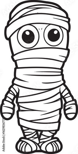 Vector Black Logo of Standing Mummy Wrapped Head to Toe Standing Mummy Wrapped in Detailed Bandages Vector Black Icon