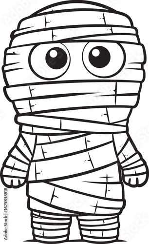 Standing Mummy Wrapped in Cloth Bandages Vector Black Logo Vector Black Logo of Standing Mummy Fully Wrapped in Bandages