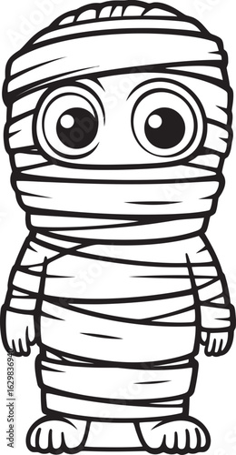 Black Outline of Standing Mummy Wrapped in Bandages Logo Vector Icon of Standing Mummy Wrapped Tightly in Bandages