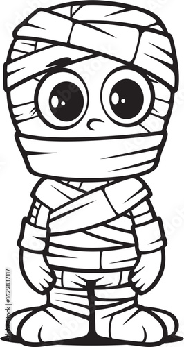 Vector Black Logo of Standing Mummy with Full Body Bandages Standing Mummy Wrapped in Bandages Vector Black Icon Design