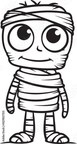 Black Vector Logo of Standing Mummy Wrapped in Cloth Bandages Standing Mummy Wrapped in Bandage Strips Vector Black Logo