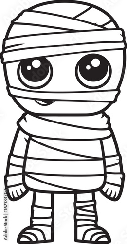 Standing Mummy Wrapped in Bandage Strips Vector Black Logo Vector Black Icon of Standing Mummy Covered in Bandages