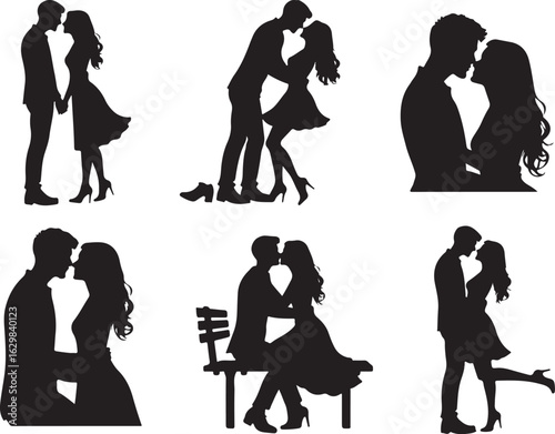 Romantic couple embracing in loving silhouettes, perfect for passion