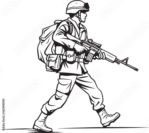 Walking Soldier with Rifle Vector Black Logo Black Vector Icon of Soldier Walking Armed