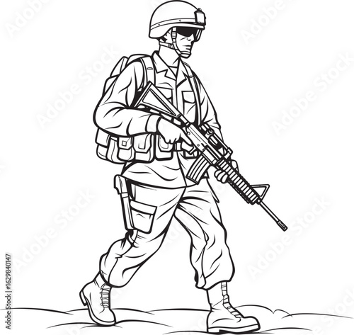 Vector Black Logo of Armed Soldier Walking Forward Soldier Marching with Rifle Vector Black Icon