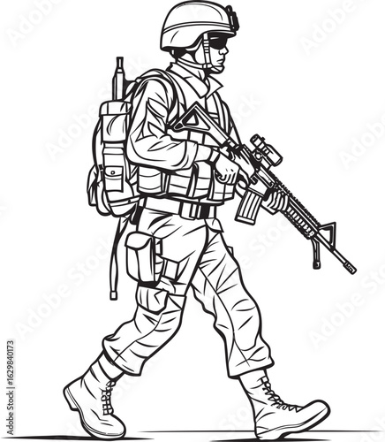 Vector Black Logo of Soldier Marching with Gun Soldier Walking with Rifle Vector Black Icon