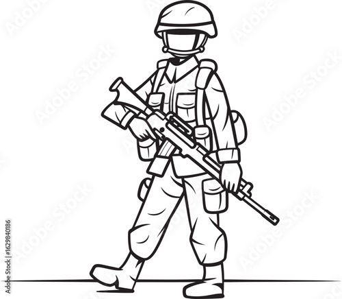 Walking Soldier Holding Weapon Vector Black Icon Armed Soldier Marching Vector Black Logo Icon