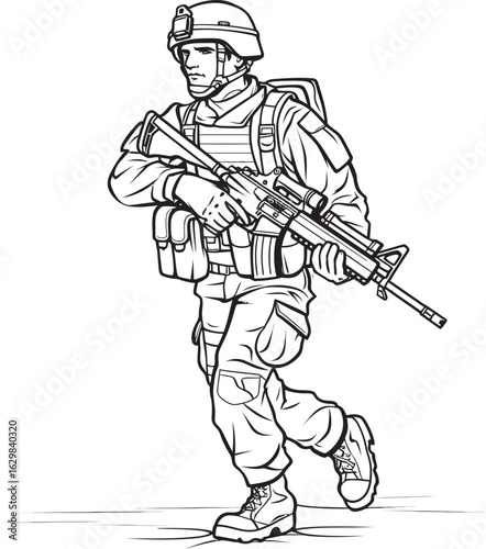 Soldier Walking with Rifle Vector Black Logo Design Walking Soldier Armed Vector Black Icon