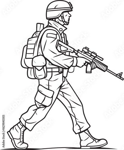 Soldier Marching with Gun Vector Black Logo Walking Soldier with Rifle Vector Black Logo Icon