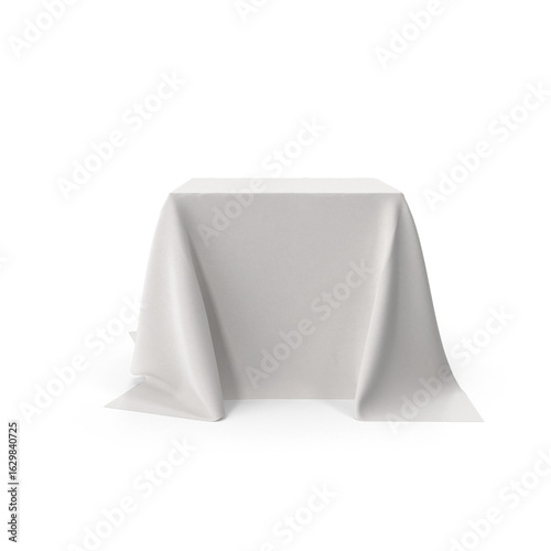 White Cloth Draped Over Square Table Isolated on Transparent Background