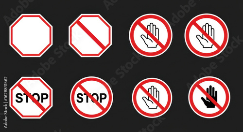 Free Download - STOP and Prohibition Signs – Editable Vector Symbols for Traffic Design - GFXLoad