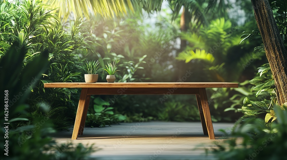 Obraz premium A serene interior scene featuring a wooden table
