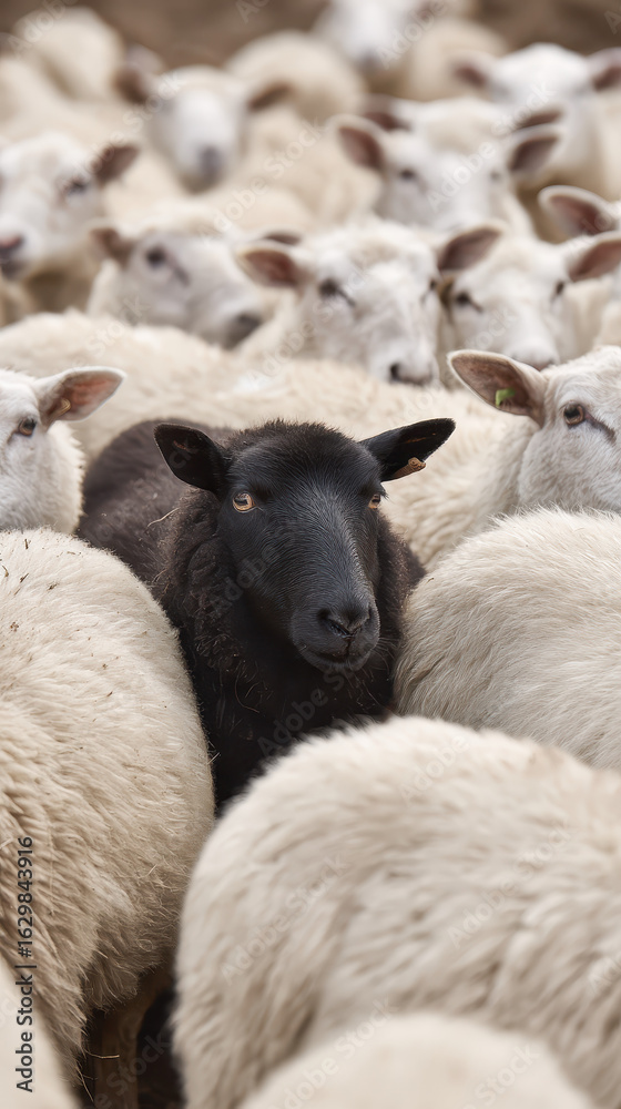 Fototapeta premium Black Sheep Among White Sheep