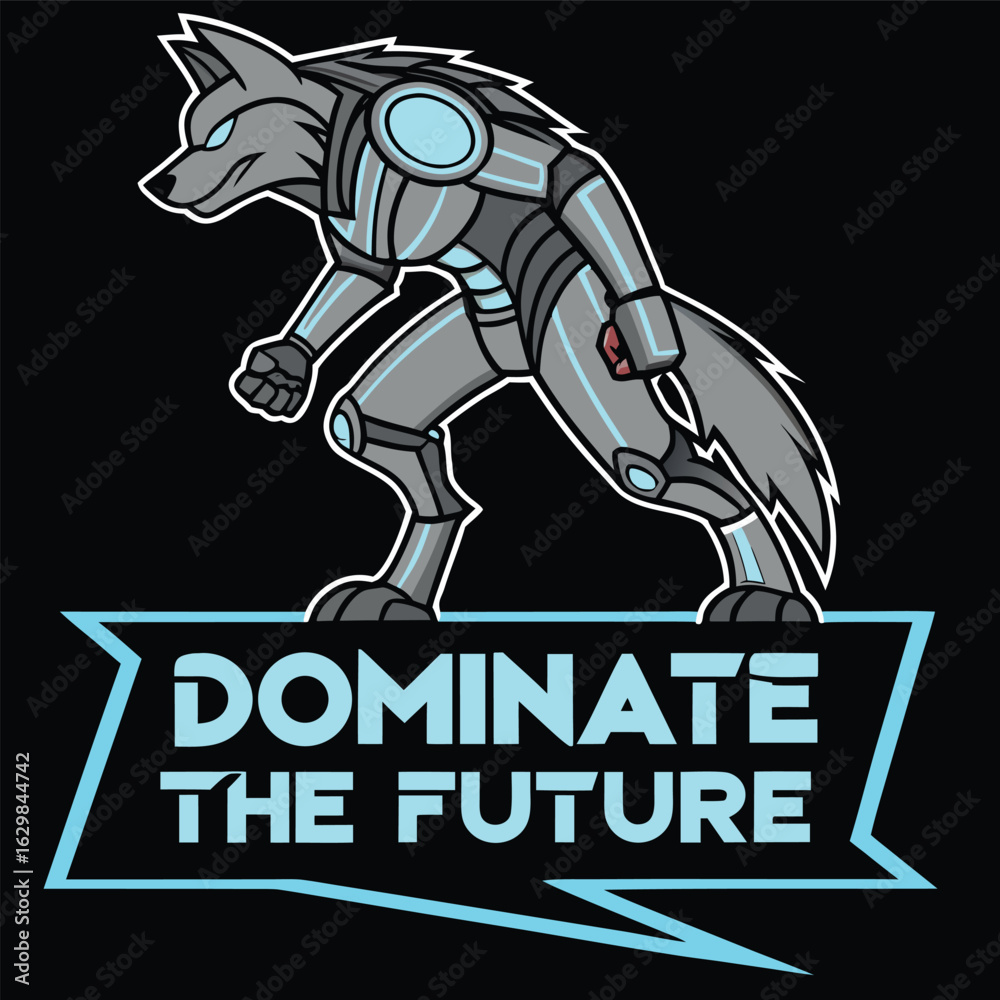 Fototapeta premium Sleek futuristic robotic wolf mascot design with aggressive stance and vibrant colors perfect for gaming or tech brands