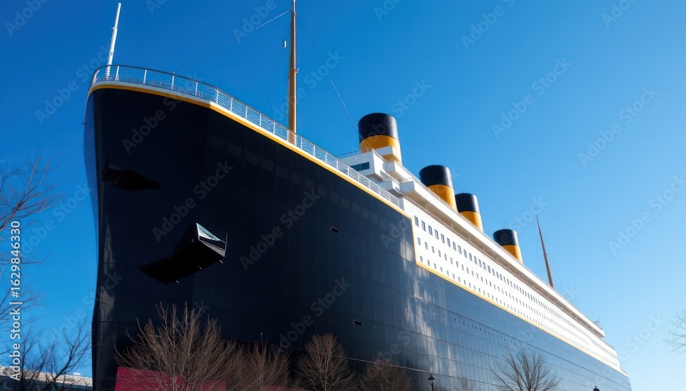 Naklejka premium A massive replica of a historical ocean liner under a clear blue sky