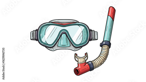 Snorkeling gear illustration, diving mask and snorkel, underwater adventure equipment design