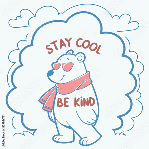 Charming polar bear mascot character design wearing a cozy red scarf smiling warmly perfect for winter themes arctic adventures and friendly branding