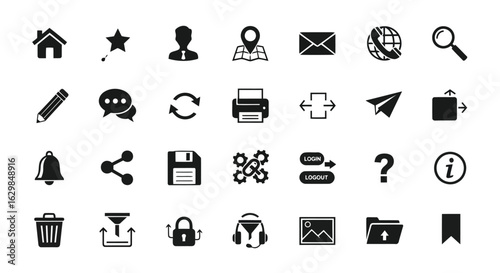 Vector illustration of illustration of black and white icons for web and app design elements