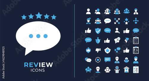 Vector illustration of illustration of review and feedback icons with stars and chat bubbles