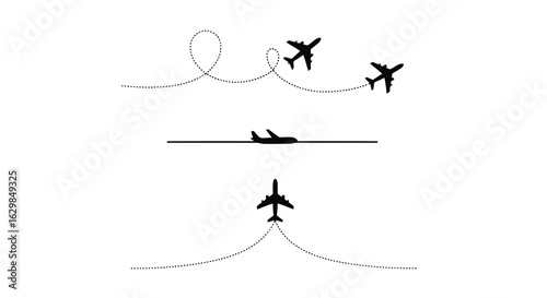 Vector illustration of illustration of silhouettes of airplanes flying on white background