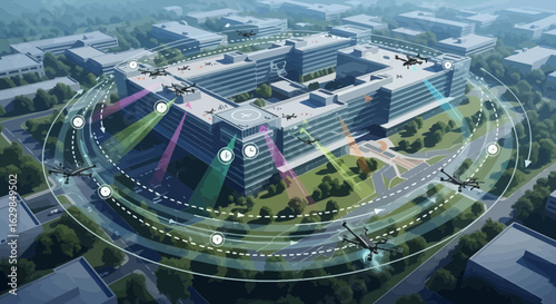Drone Network Connecting Urban Buildings With A Delivery System