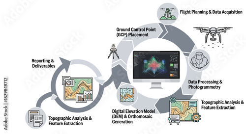 Drone Surveying Workflow Depicting Data Acquisition And Processing Stages