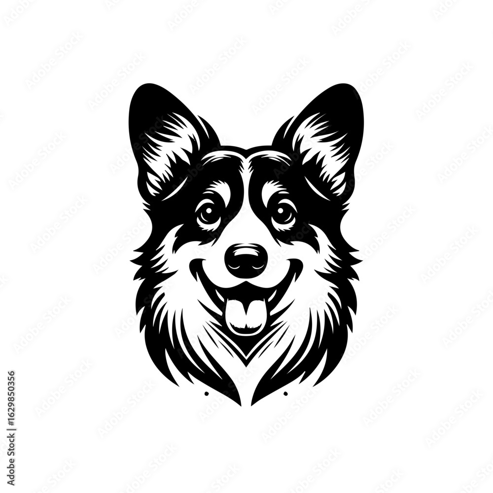 Naklejka premium Happy corgi dog face isolated on white background