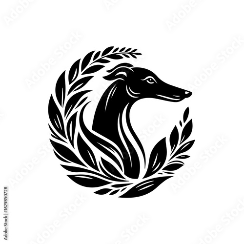 Elegant greyhound head silhouette with laurel wreath